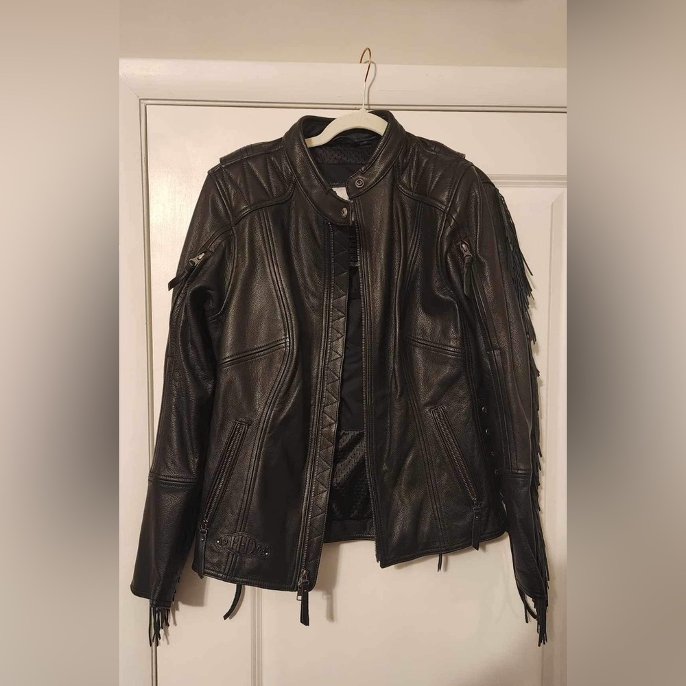 NWOT Harley Davidson Leather Jacket Women's XL Black Lined Fringe
